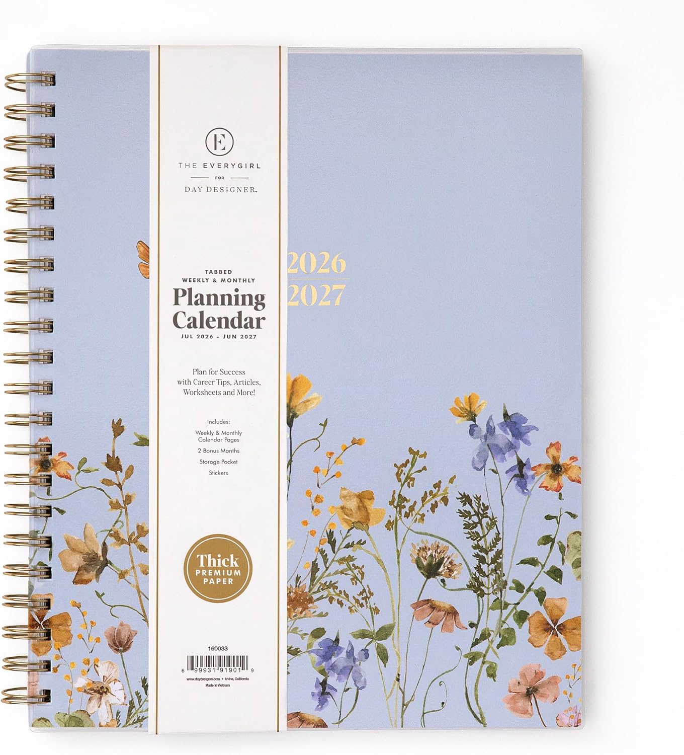 Blue Sky The Everygirl 2026-2027 Weekly and Monthly Academic Year Planner Calendar, July 2026 - June 2027, 8.5" x 11", Flexible Cover, Wirebound, Laminated Tabs, Storage Pocket, Includes Stickers, Stratford Coastal