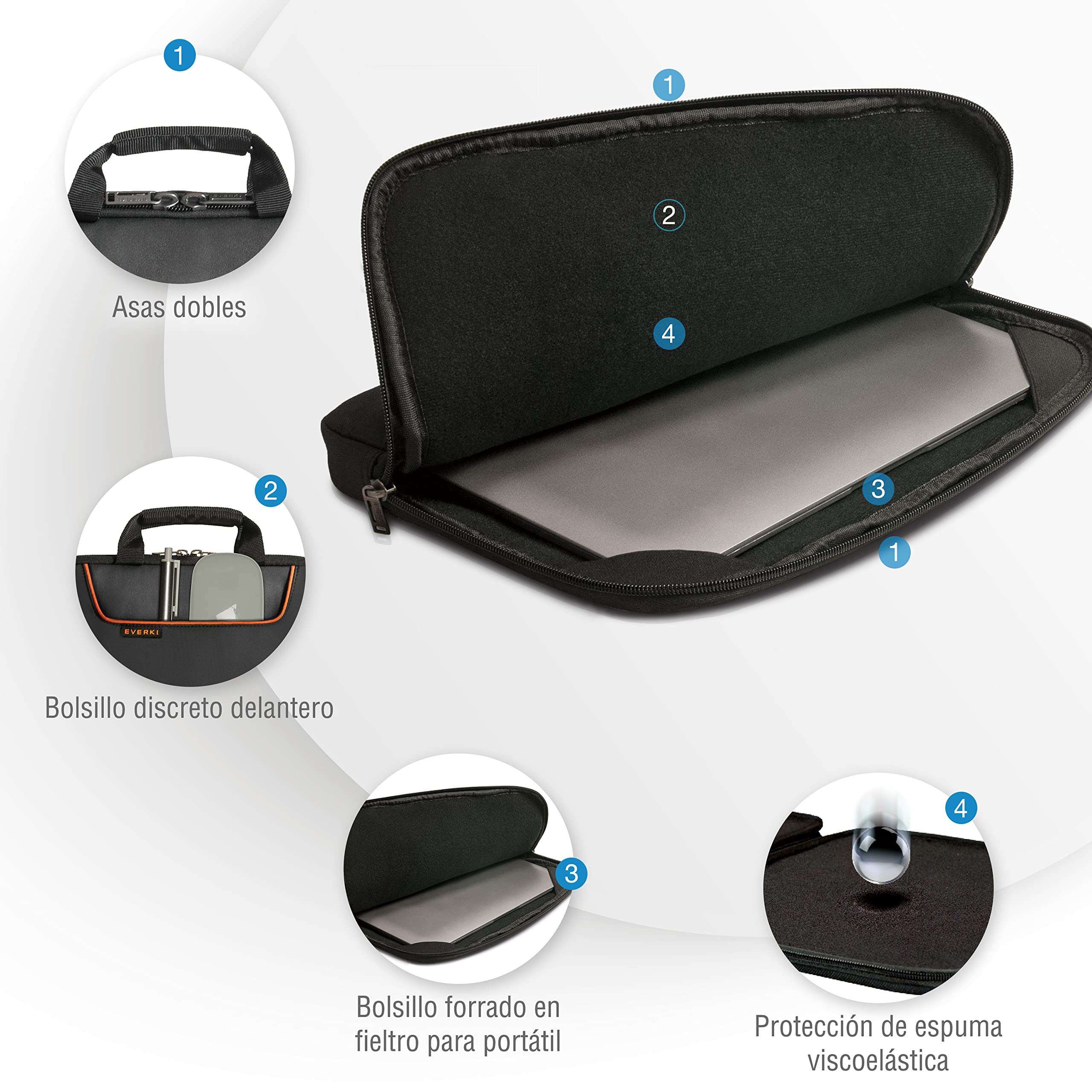 EVERKI 808 EKF808S11B - Funda para Portátiles hasta 11.6", con Espuma Viscoelástica, Diseño Delgado y Fácil de Llevar, Protección Máxima