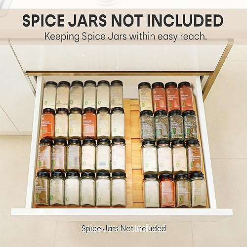 Miniatura 3 de Organizador de cajones de especias de bambú (necesita cajón de 3.1 pulgadas de profundidad), estante de especias expandible de 4 niveles para