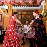Vista 4 de 6 pinzas para el pelo de flores de rosas para mujer, 1 abanico plegable de tela de lentejuelas bordadas para bailarina flamenca, accesorios