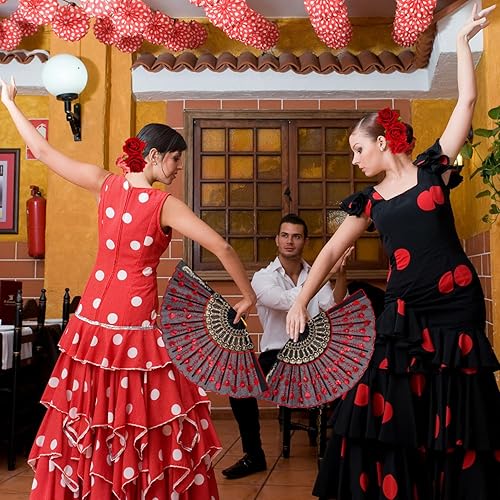 Miniatura 4 de 6 pinzas para el pelo de flores de rosas para mujer, 1 abanico plegable de tela de lentejuelas bordadas para bailarina flamenca, accesorios de