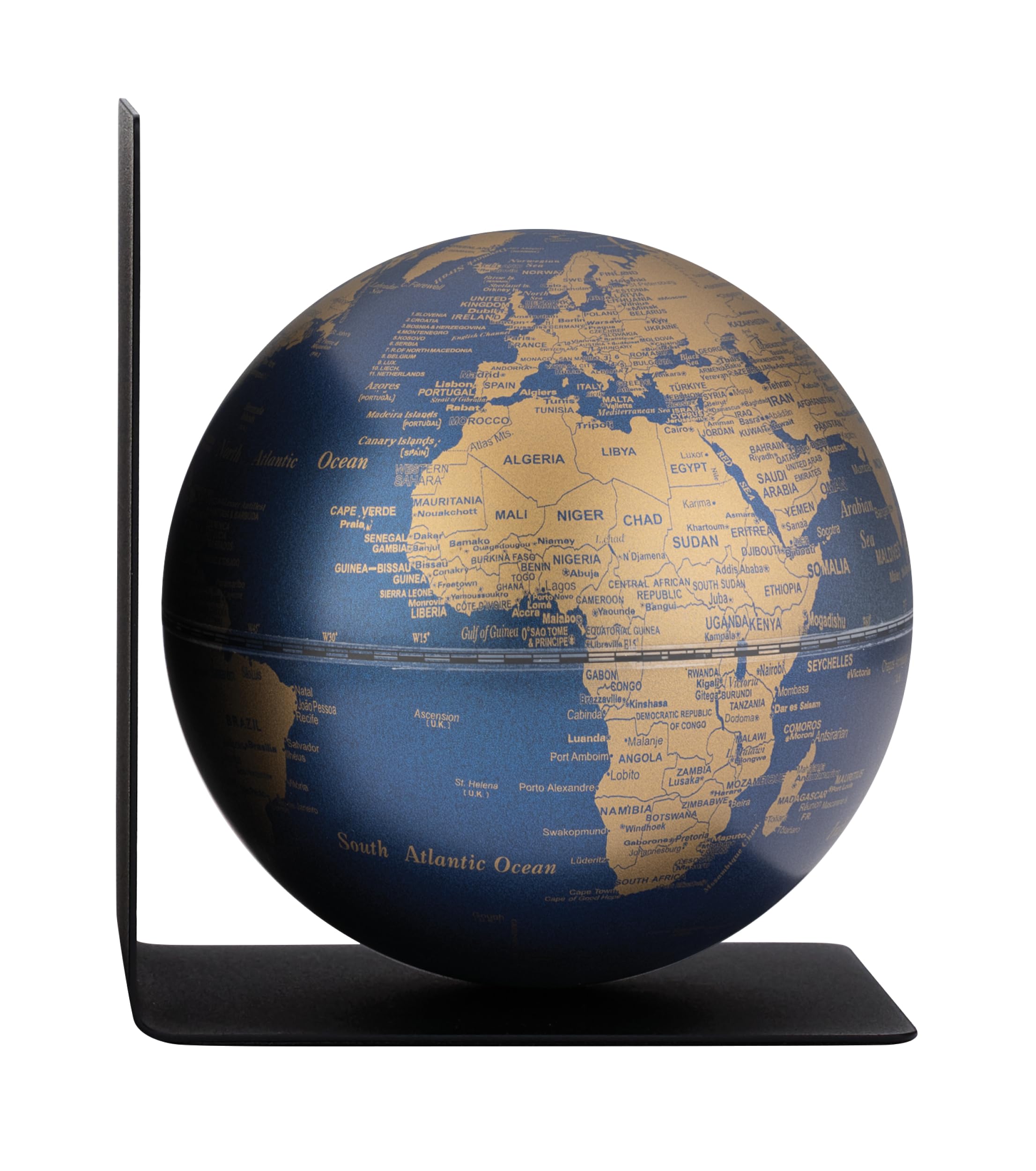 TROIKA Globus mit Buchstütze aus Metall BOOKGLOBE SINGLE magnetischer Globus mit 13 cm Durchmesser Kunststoff und Metall mit matter dunkelblau und goldfarbener Oberfläche Troika Original