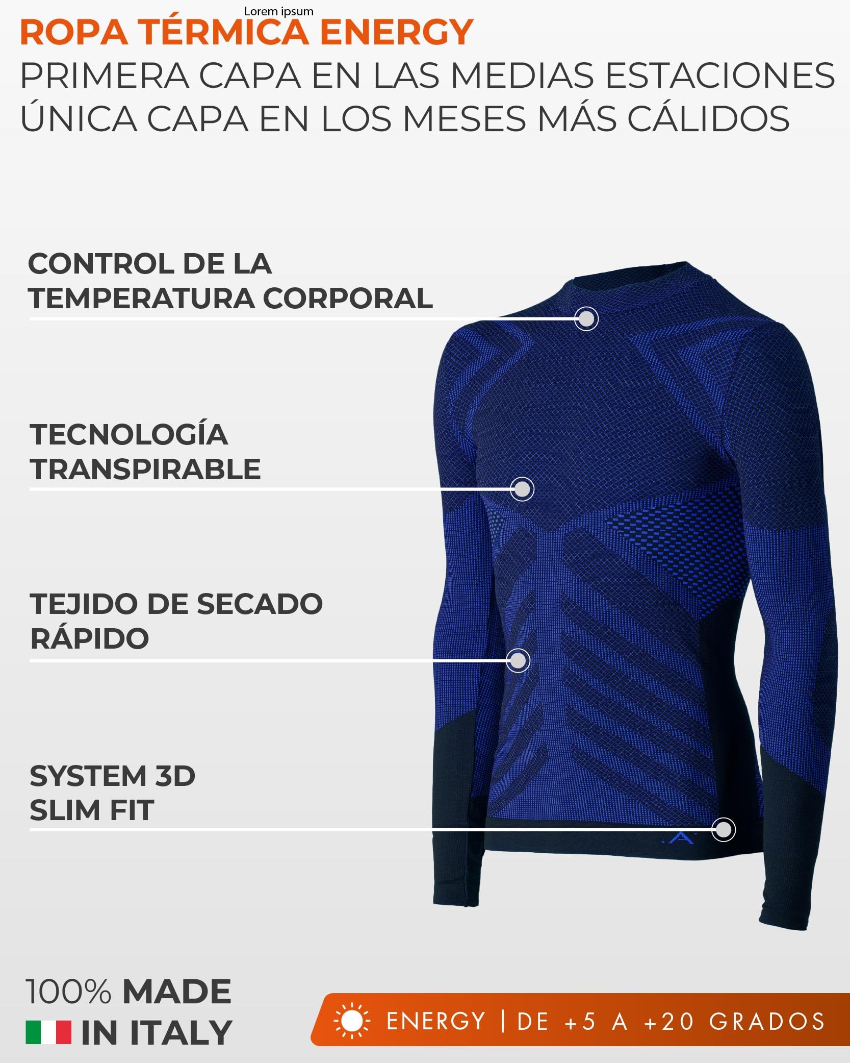 Risalti Camiseta Termica Hombre Cuello Alto Energy - Camiseta Cuello Alto Hombre Elástica y Transpirable, Ropa Interior Hombre, Camiseta Interior Hombre Sin Costuras - Made in Italy