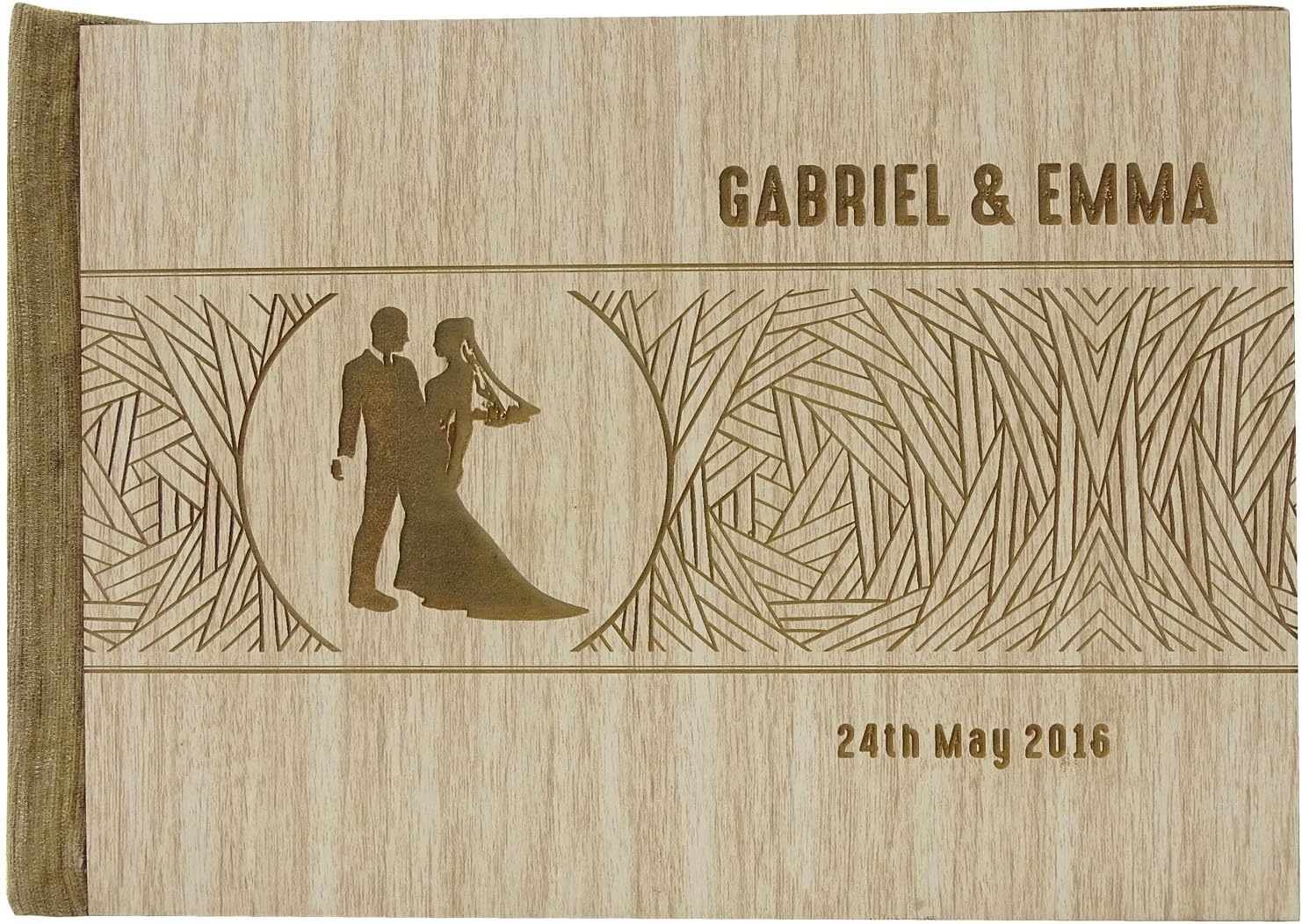 Wood Engraved Bride & Groom Advice Guestbook Personalized Rustic Wedding Guest Book - 50 Pages