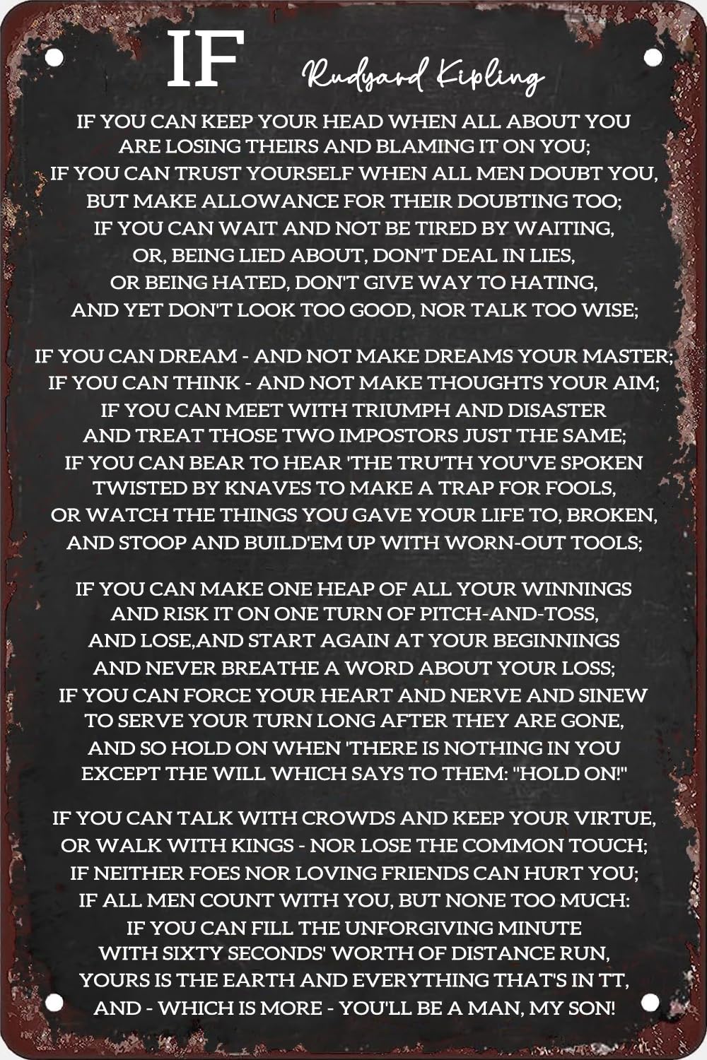 Ingzzaac Metalpostera32989 If Poem By Rudyard Kipling Poster Tin Signs For Home Bar Club Restaurant Kitchen Garage Man Cave Wall Decor Retro Metal Tin Sign 8X12 Inches