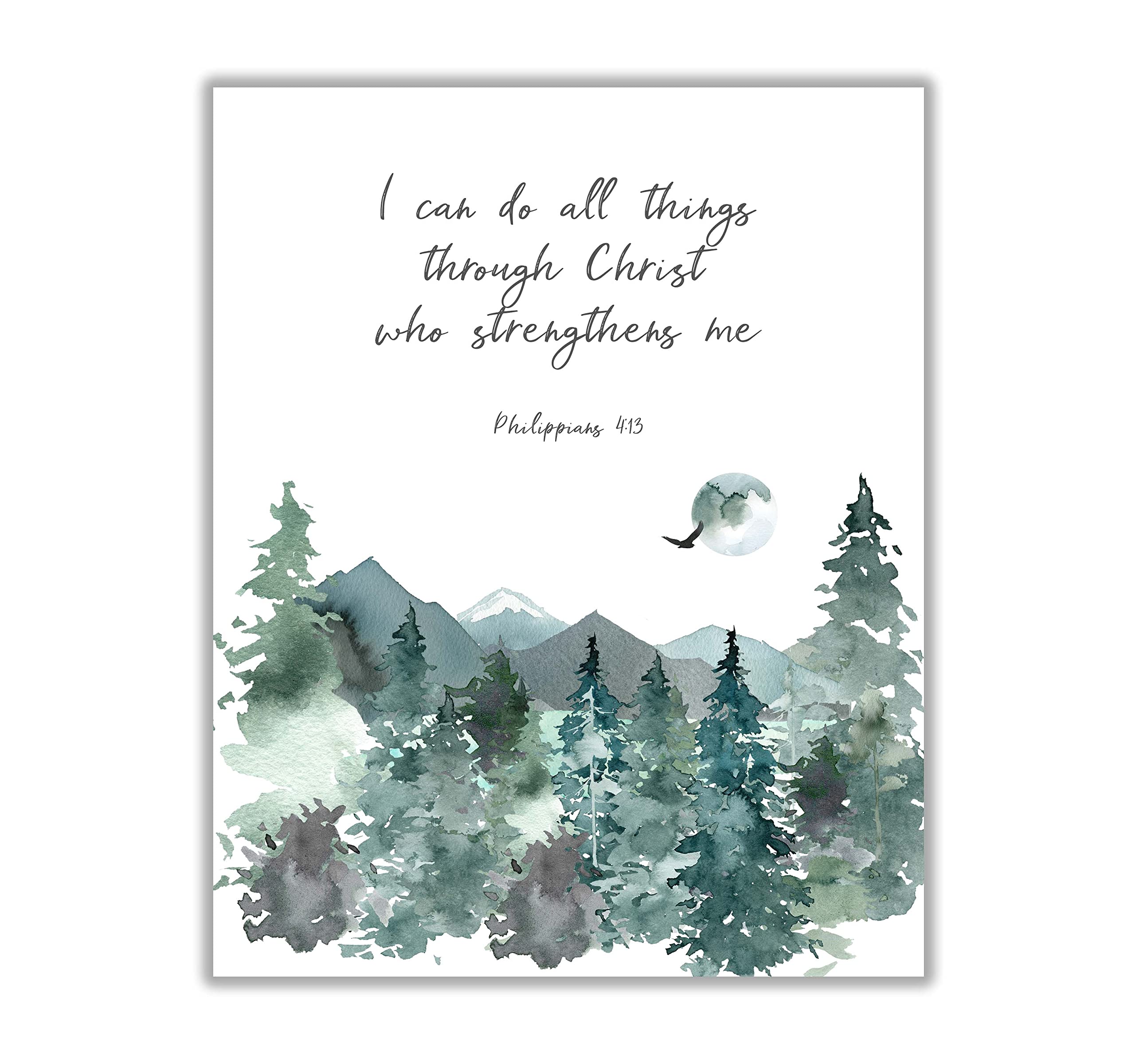 I Can Do All Things Through Christ Wall Art, Encouraging Quotes Philippians 4 13 Print 8x10 UNFRAMED, Crafty Cow Design