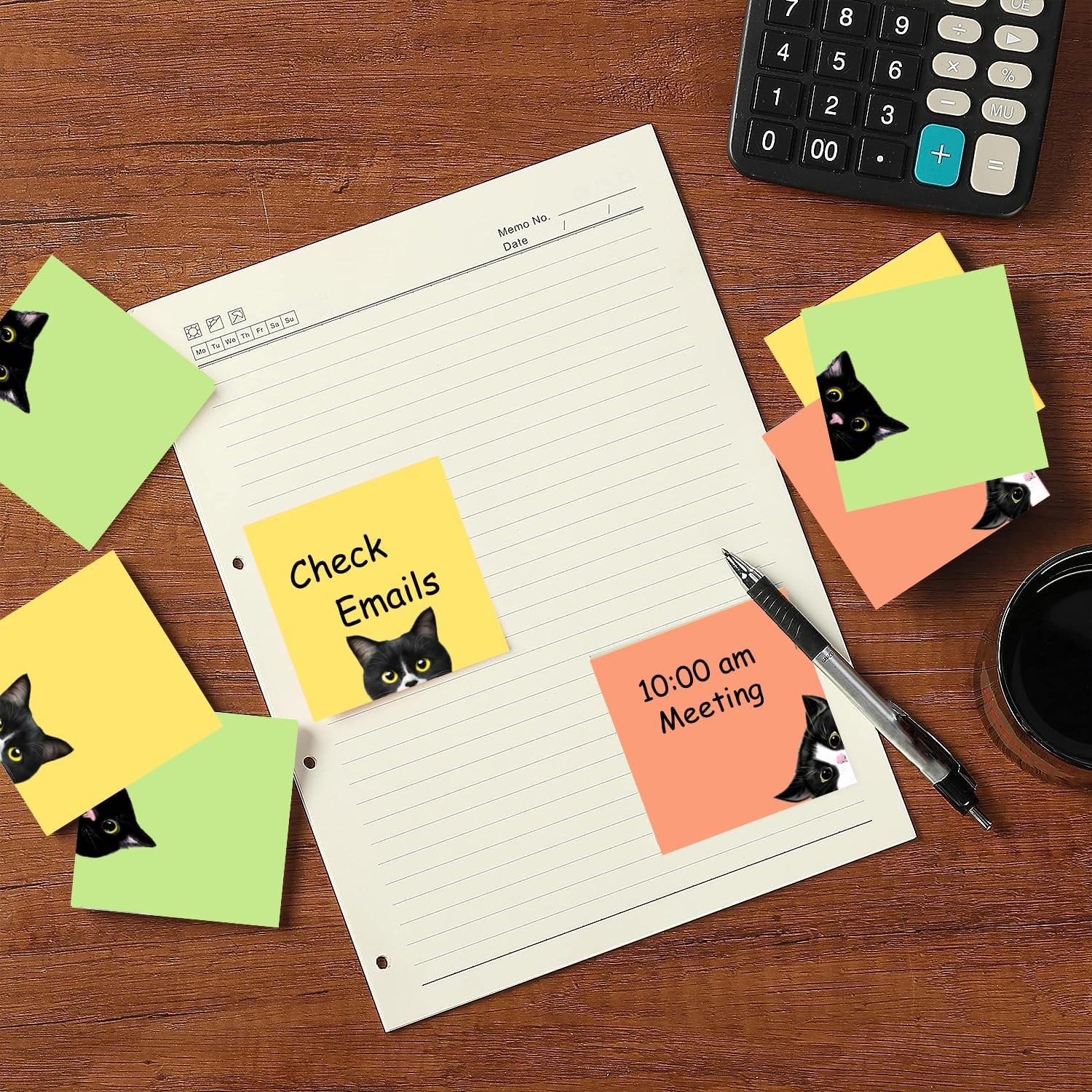 9 Pads Black Cat Sticky Notes Set, Cute Self-Stick Note Pads, Super Adhesive Memo Pads Cute Note Card for Cat Lover Gift, Teacher Office and School Supplies, 3x3in - Image 2