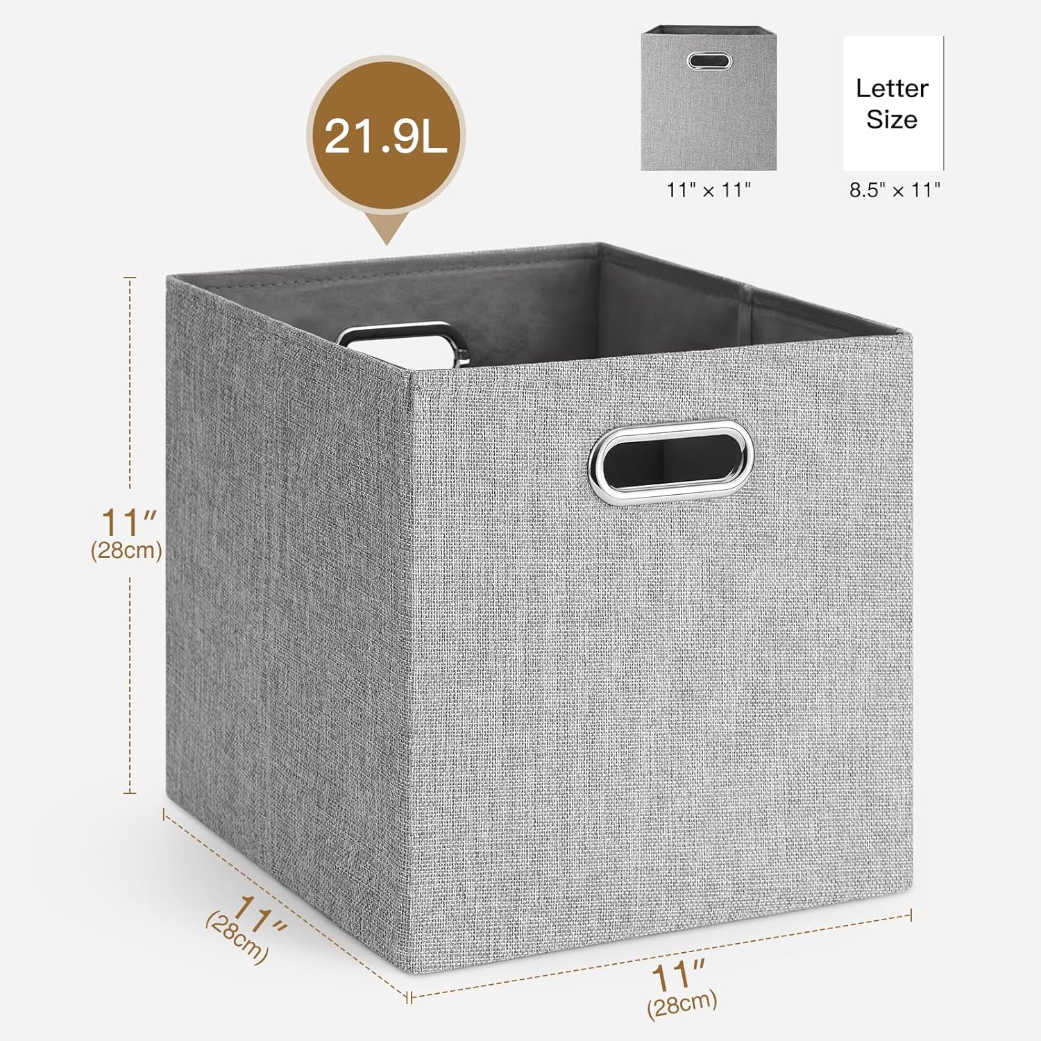 Cube Storage Bins,11 Inch Collapsible Storage Box Linen Fabric Bins with Double Handles, Storage Basket for Home, Closet, Shelves, Clothes Toy, Nursery, Decorative, 11x11, Grey, Set of 4
