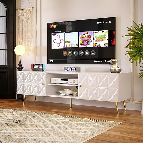 Miniatura 8 de Betterhood Soporte de TV para TV de más de 65 pulgadas, consola de TV moderna para sala de estar, dormitorio, centro de entretenimiento de madera