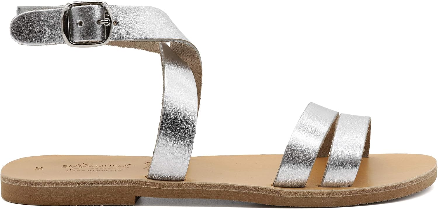 Emmanuela Greek Handmade Leather Flat Sandals, Quality Ankle Strap Sandals with adjustable buckle, Ankle Cuff Summer Shoes, Open Toe Strappy Sandals, Boho Chic Sandals