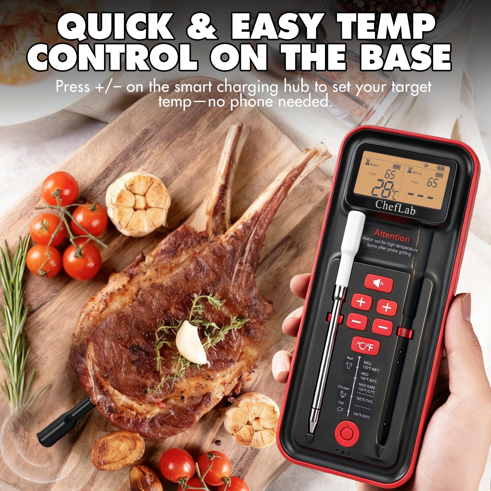 Fleischsondenthermometer kabellos mit eigenständigem LED-Display: 150 m Bluetooth, Dual-Sonde, kein Telefon oder App erforderlich, Geschenk für Griller, Smoker, BBQ Grill, Ofen, Rotisserie, Air Fryer