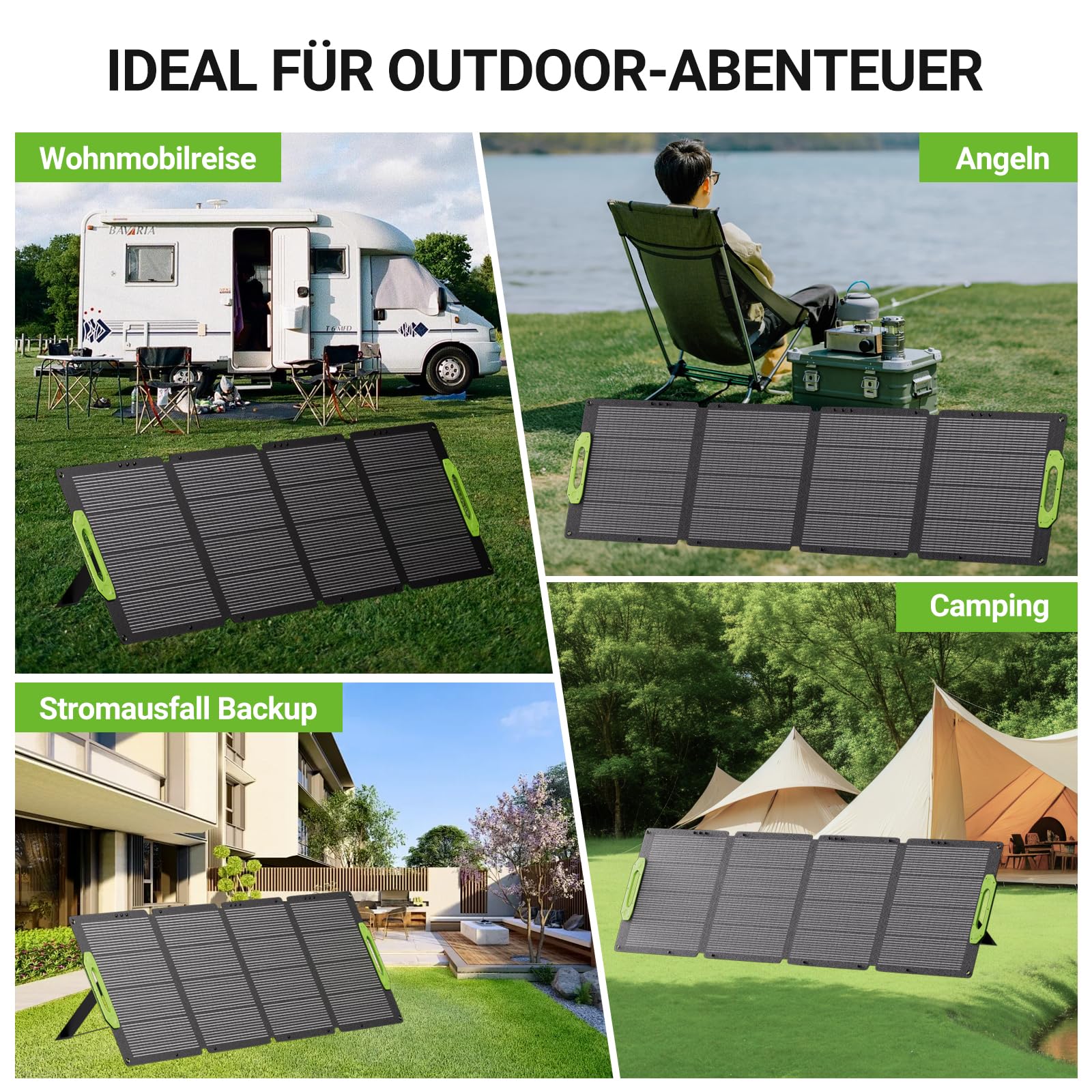 400W Solarpanel Faltbar, IP67 Wasserdicht mit Kickstand Tragbare Solarmodul, Für Camping, Wohnmobil, Tragbare Powerstation und Outdoor