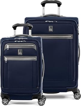 Travelpro Platinum Elite Softside Expandable Luggage, 8 Wheel Spinner Suitcase, TSA Lock, Men and Women, Dark Blue, 2-Piece Set (21/25)