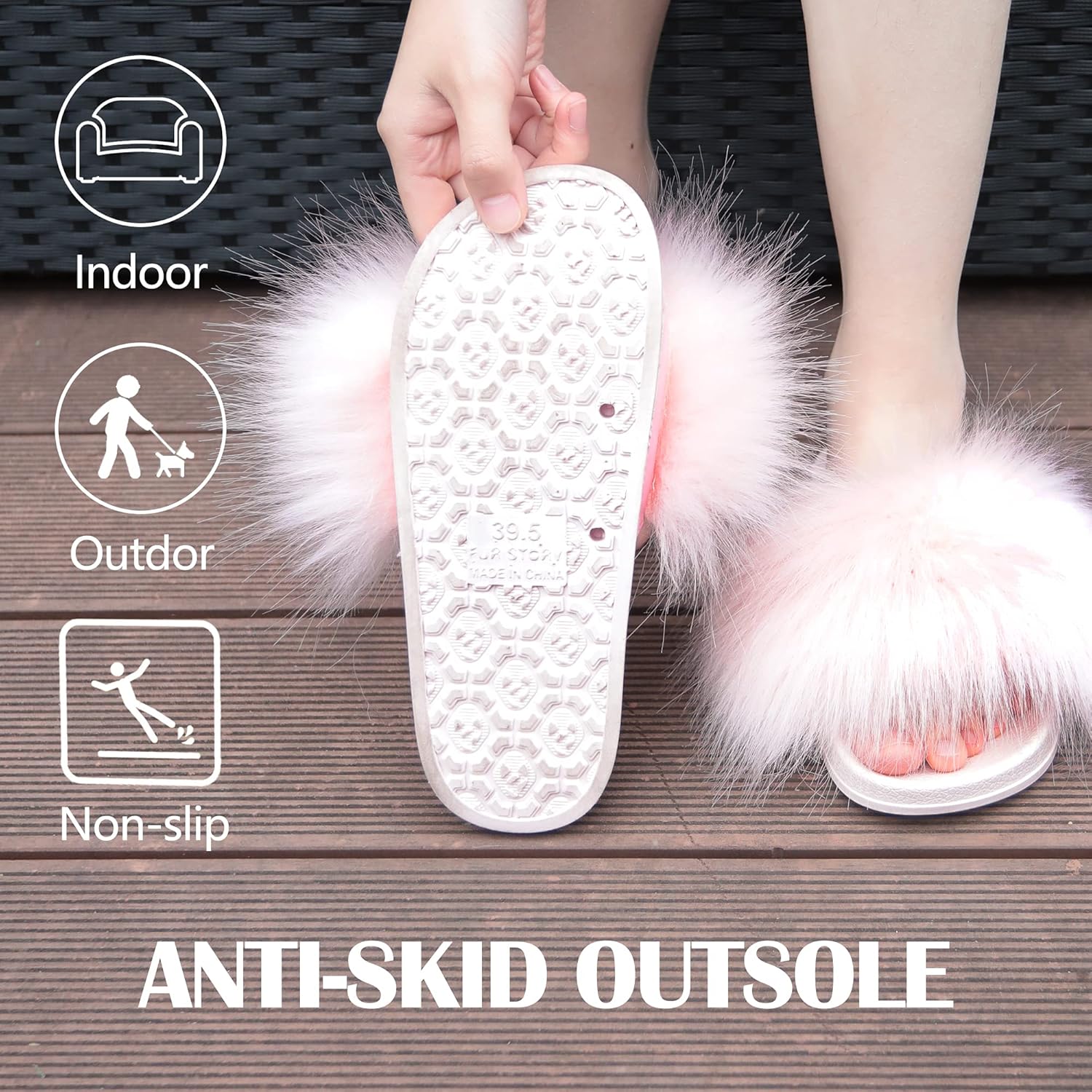 Women's Furry Slides Faux Fur Slides Fuzzy Slippers Fluffy Sandals Outdoor Indoor - Image 5