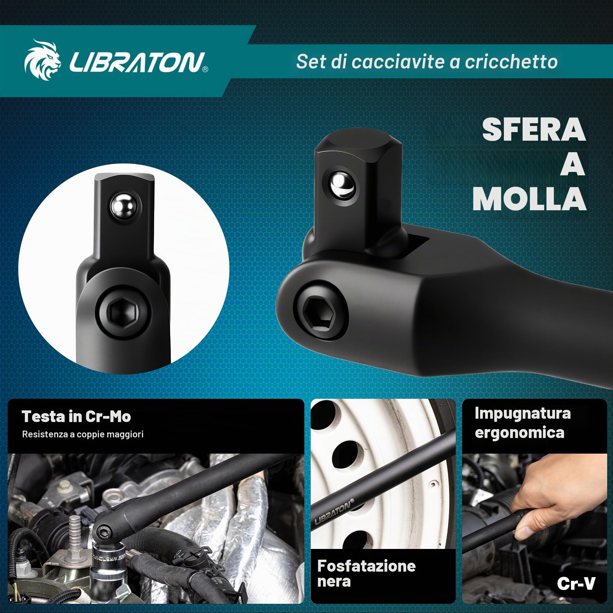 LIBRATON Chiave dinamometrica 1,27 cm, 50-350 NM, chiave dinamometrica ± 3% di precisione, robusta asta del cambio da 55,9 cm, 72 denti a doppia direzione regolabile per la manutenzione del motore e