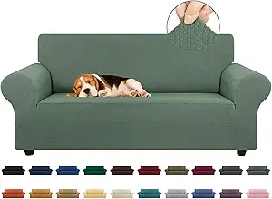 KEKUOU Stretch Loveseat Sofa Cover Slipcover,Couch Covers for 2 Cushion Couch Sofa (55"-78") Furniture Protector Sofa with Elastic Bottom for Kid,Dog. Jacquard Small Checked (Medium,Greyish Green)