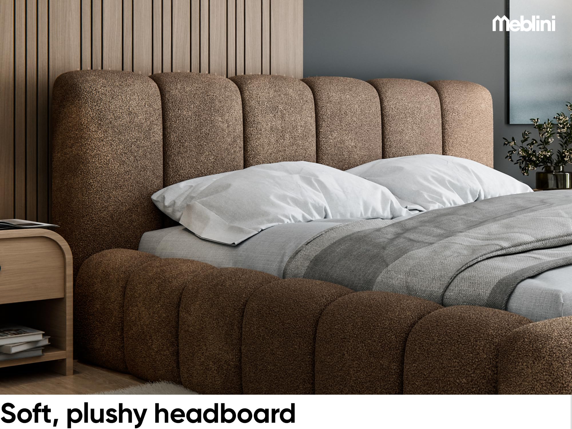 MEBLINI Polsterbett 180x200 mit Lattenrost - Schwarz Boucle ohne Matratze - SOFINA - Bubble Bett - Cloud - Marshmallow Bed - Kopfteil Bett mit Stauraum - Betten