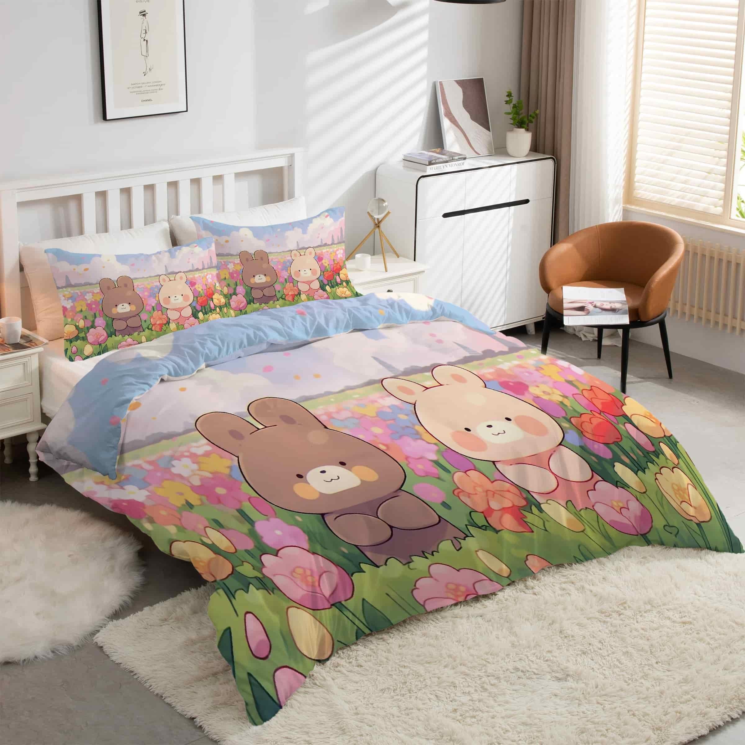 Housse de couette 200x200 zippée anti-plis imprimé ours dessin animé