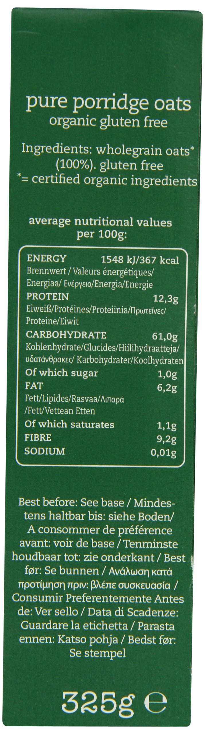 AMISA /HILDEGARD Organiczna bezglutenowa czysta owsianka owsianka 325 g (opakowanie 1)
