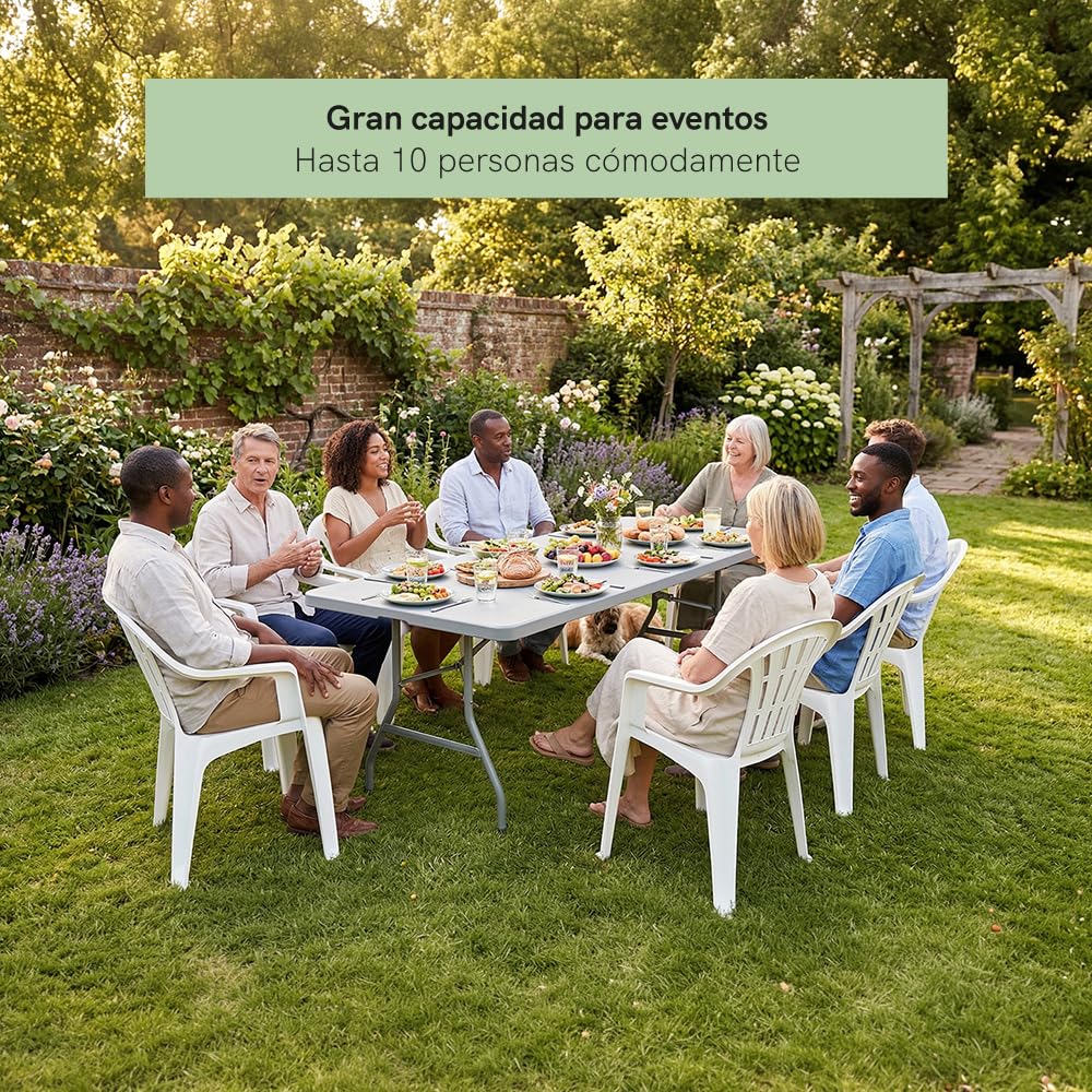 Mesa Rectangular 200 x 90 Cm con Patas Plegables de Exterior, Jardín, Catering, Hostelería y Eventos. Auxiliar para Comedor y Camping. Fácil de Transportar, Portátil y de PVC.