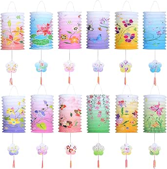 LIHAO 12pcs Chinese Paper Lanterns, Multicolor
