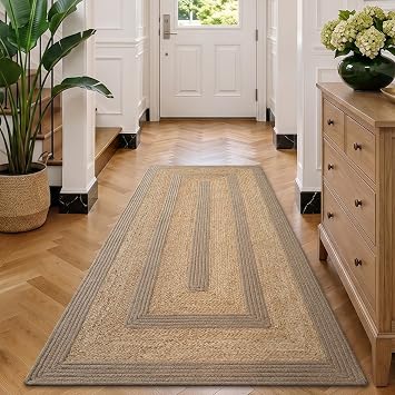 LUMI 3x7 Natural Jute Runner Rug, Braided Farmhouse Hallway Rug