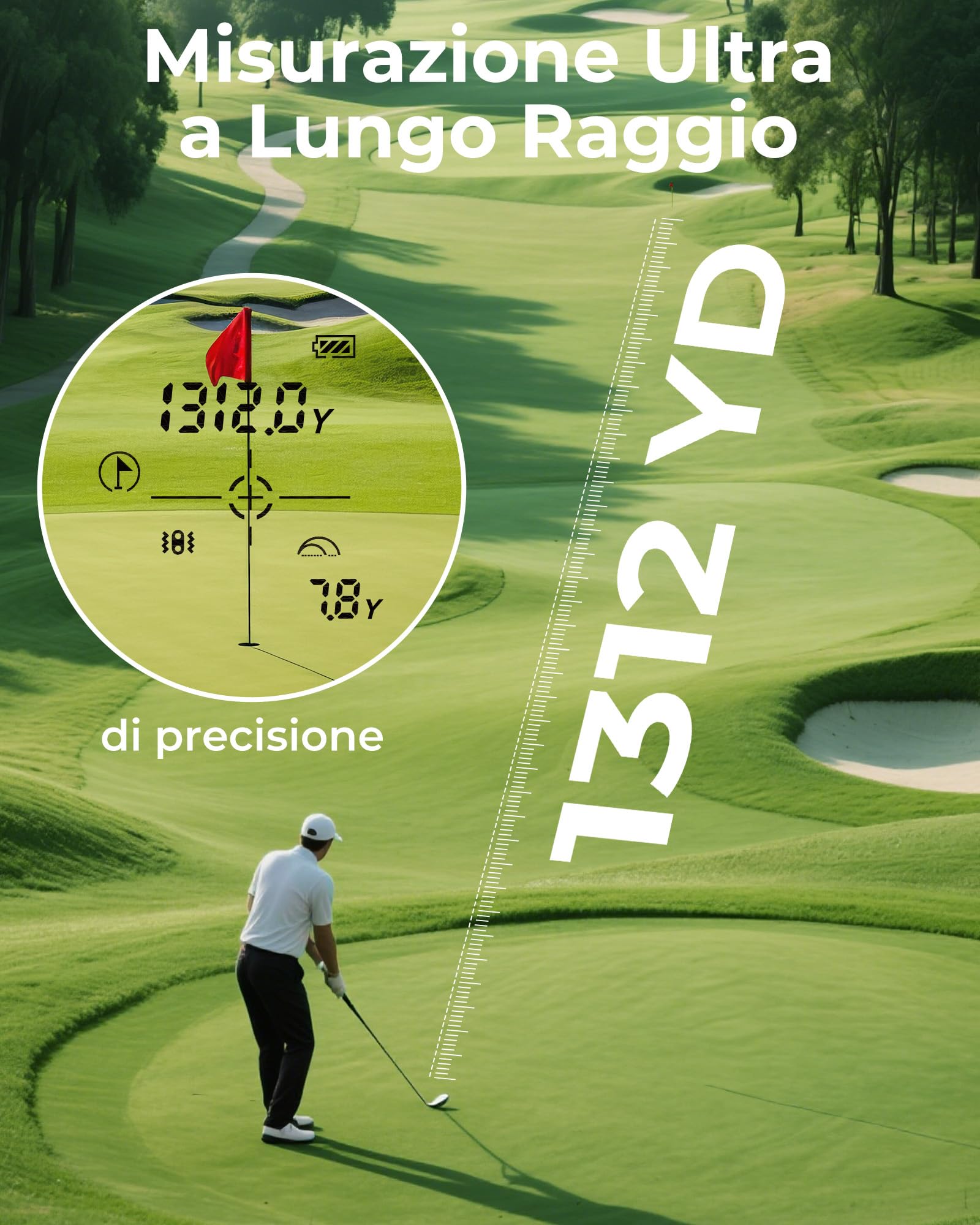 CIGMAN Telemetro Golf/Caccia Da 1200M con Display LCD Telemetri da Golf, con Pendenza,Ricaricabile via USB,Bloccaggio Degli Alberi Bandiera, Funzione magnetica inclusa, Accessori da golf