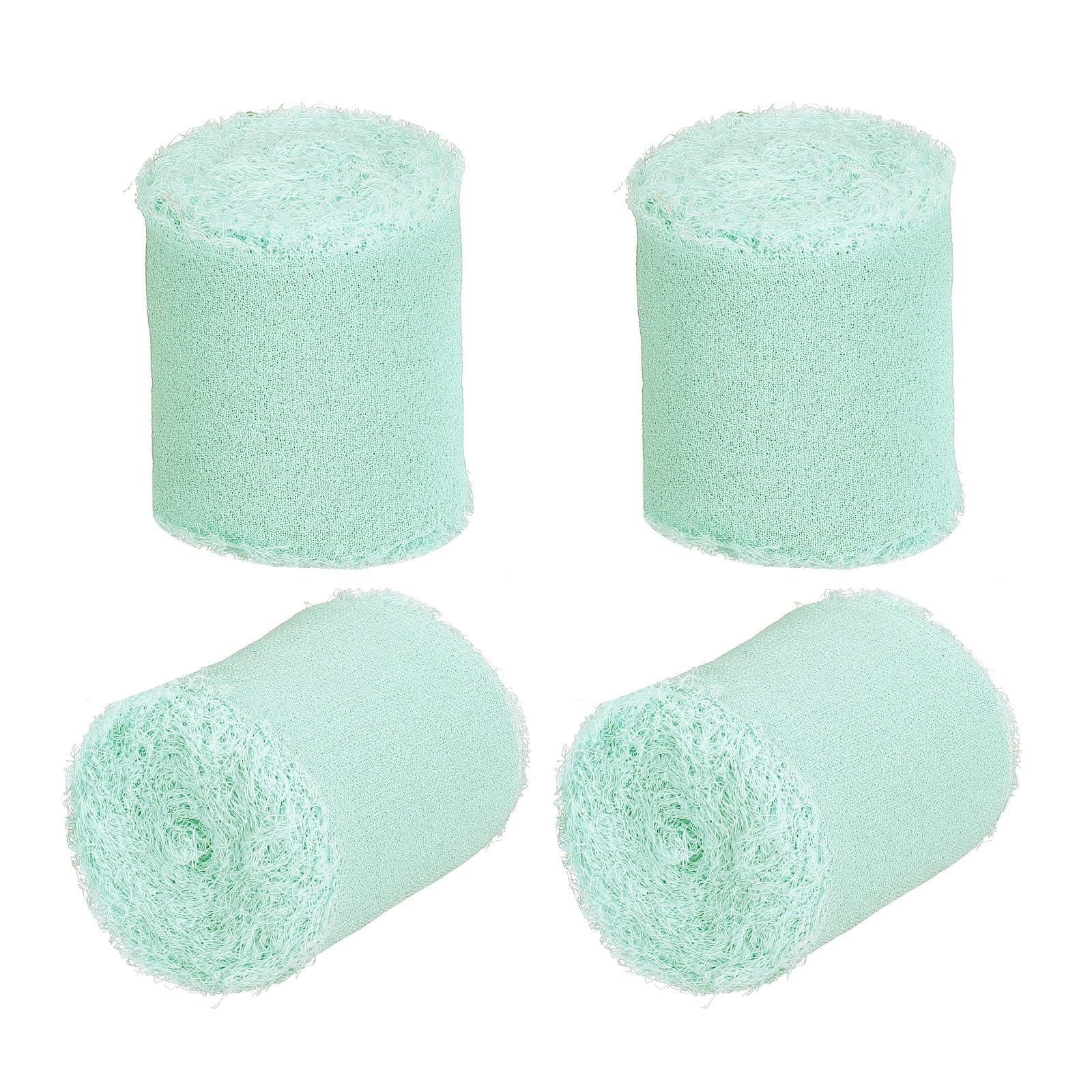 PATIKIL 1.5" x5Yard Fringe Chiffon Silk Ribbon, 4Rolls/1Set Handmade Frayed Edges Ribbon for DIY Crafts Bridal Bouquet Gift Wrapping, Turquoise