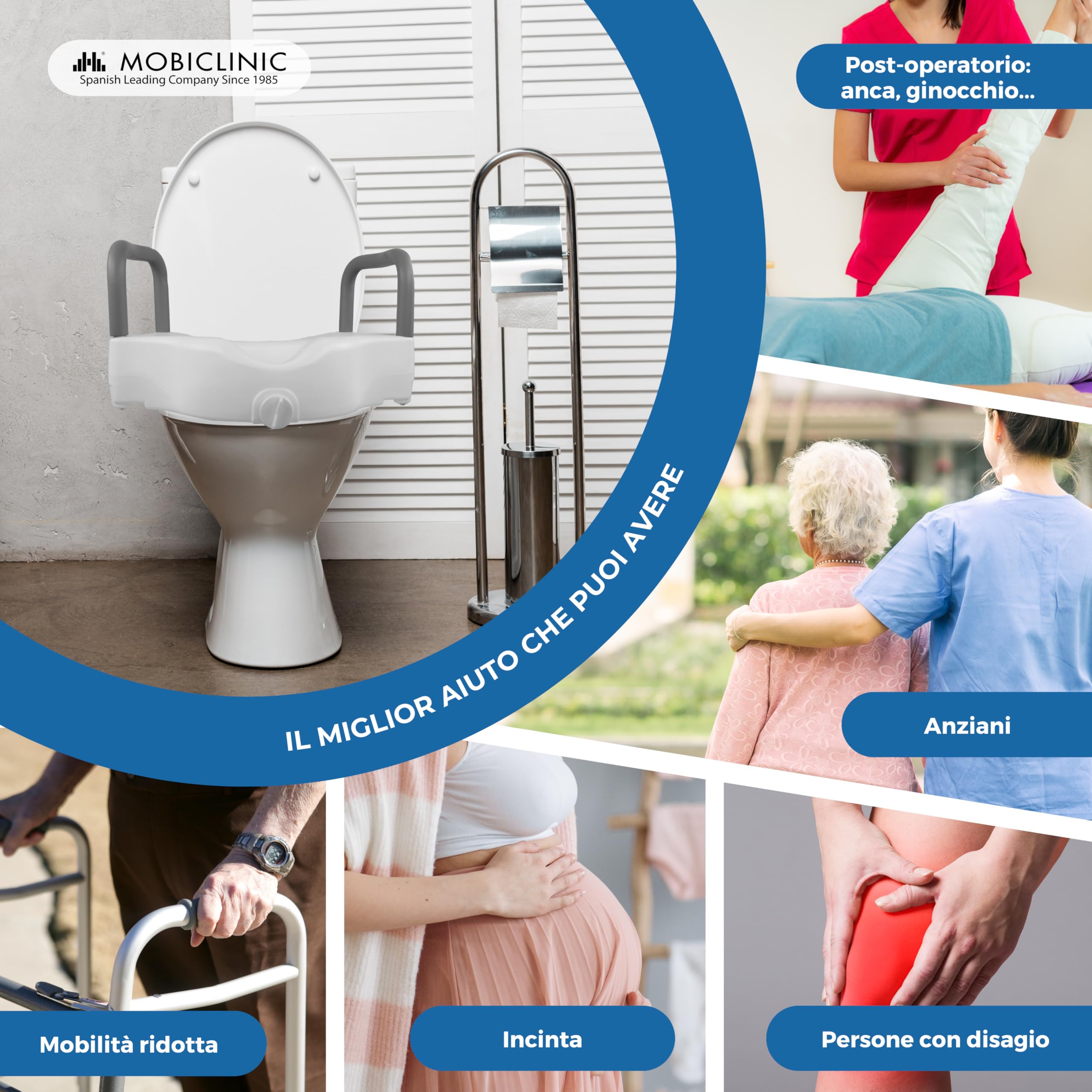 Mobiclinic, Rialzo per wc, Cibeles, Alza water anziani, Marchio europeo, Braccioli imbottiti, Con maniglie, Ausili il bagno, Disabili, Mobilità ridotta, Bidet, 10 cm