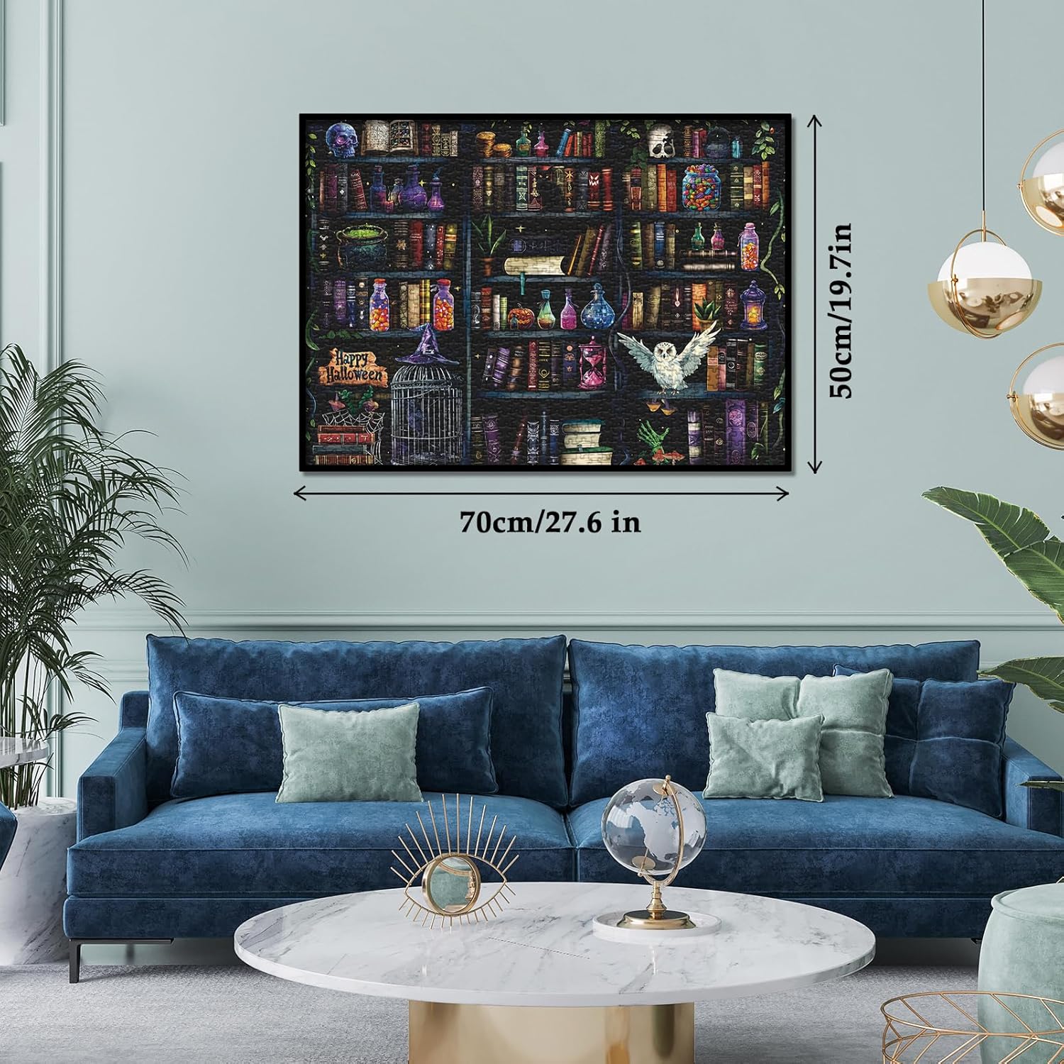 Magic Book Library Puzzles for Adults 1000 Pieces, Funny Halloween Bookshelf Jigsaw Puzzle, Difficult Bottle Owl Art Puzzles