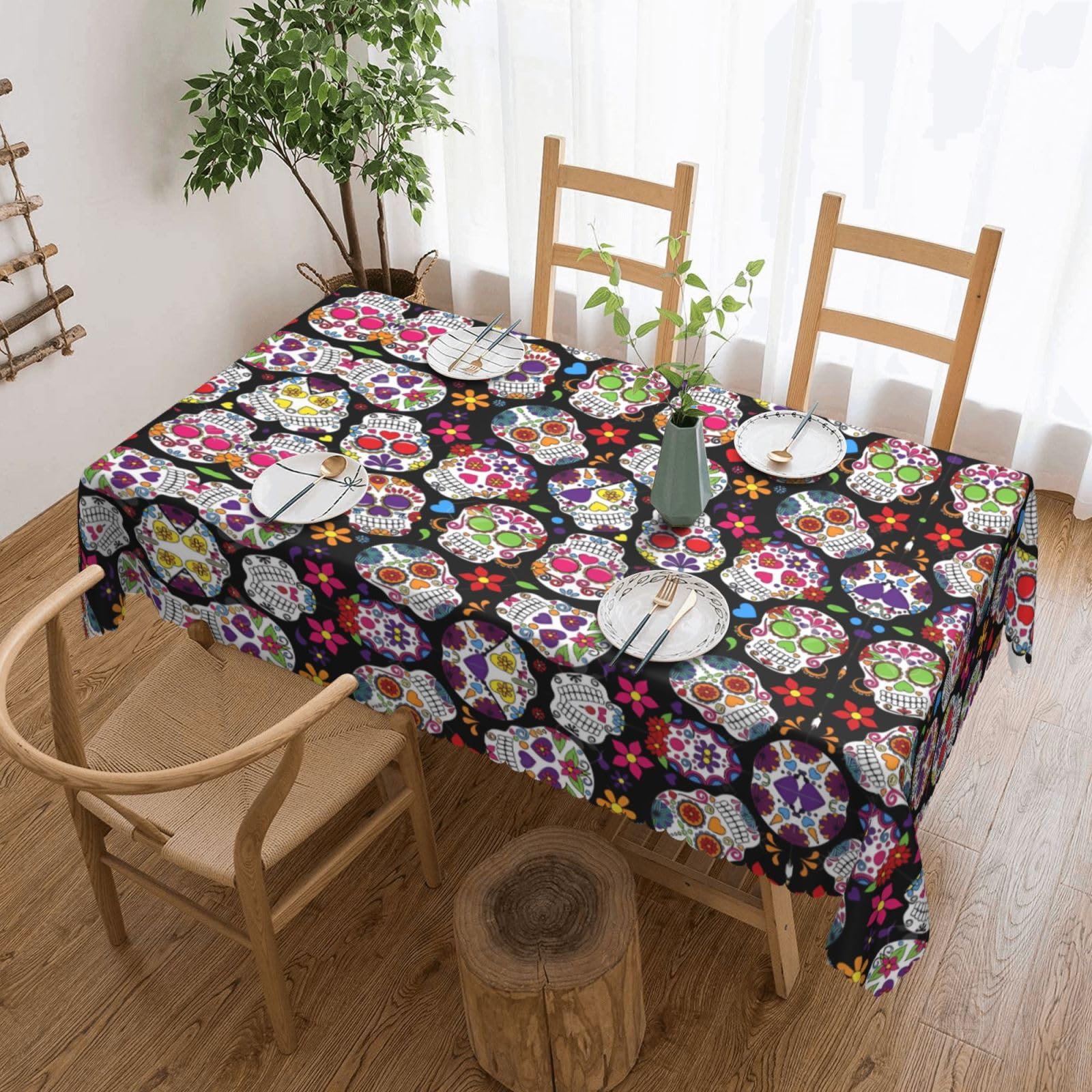HLSBSSL skulls Patterned square lace tablecloth, wrinkle-resistant and durable, suitable for dining tables, parties, etc.