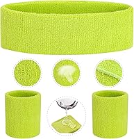 Vista 66 de ONUPGO - Conjunto de diadema y muñequeras deportivas para el sudor, hechas de algodón con bucles, muñequeras, contra humedad Rojo/Blanco/Azul