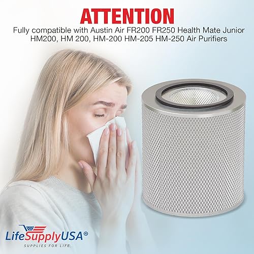 Miniatura 2 de LifeSupplyUSA Filtro HEPA de repuesto compatible con purificadores de aire Austin Air FR200 FR250 Health Mate Junior HM200, HM 200, HM-200 HM-205