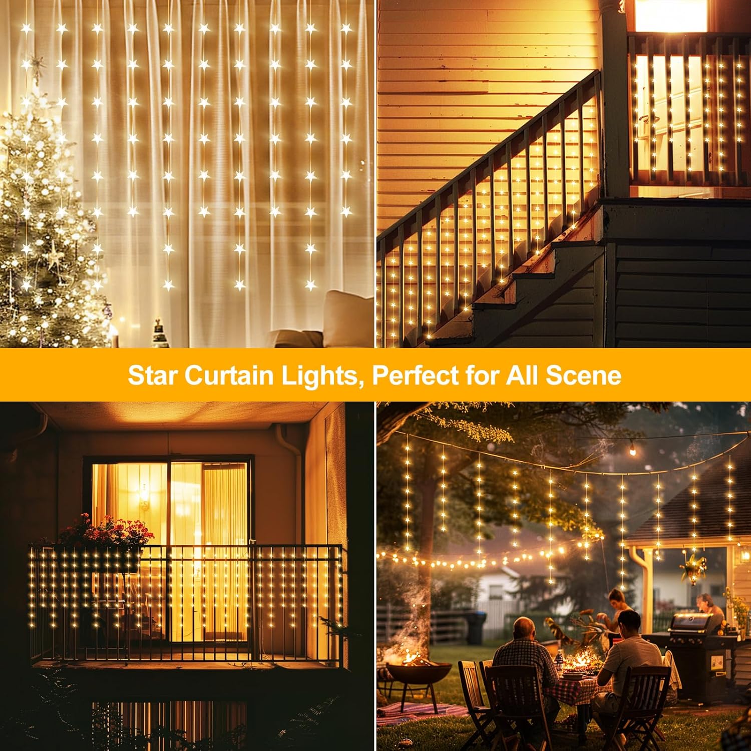 スターカーテンライト 吊り下げ式スターライト 窓用 140個の星 ストリングライト 壁の装飾用 USBプラグイン 8つのモード きら