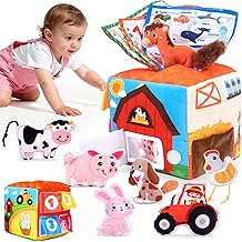 kidmance Toys 1 Year Old, Montessori Farm Sensory Toy for Babies - Rattle, Plush and Cloth - Stimulating and Soothing - for 6 to 24 Months