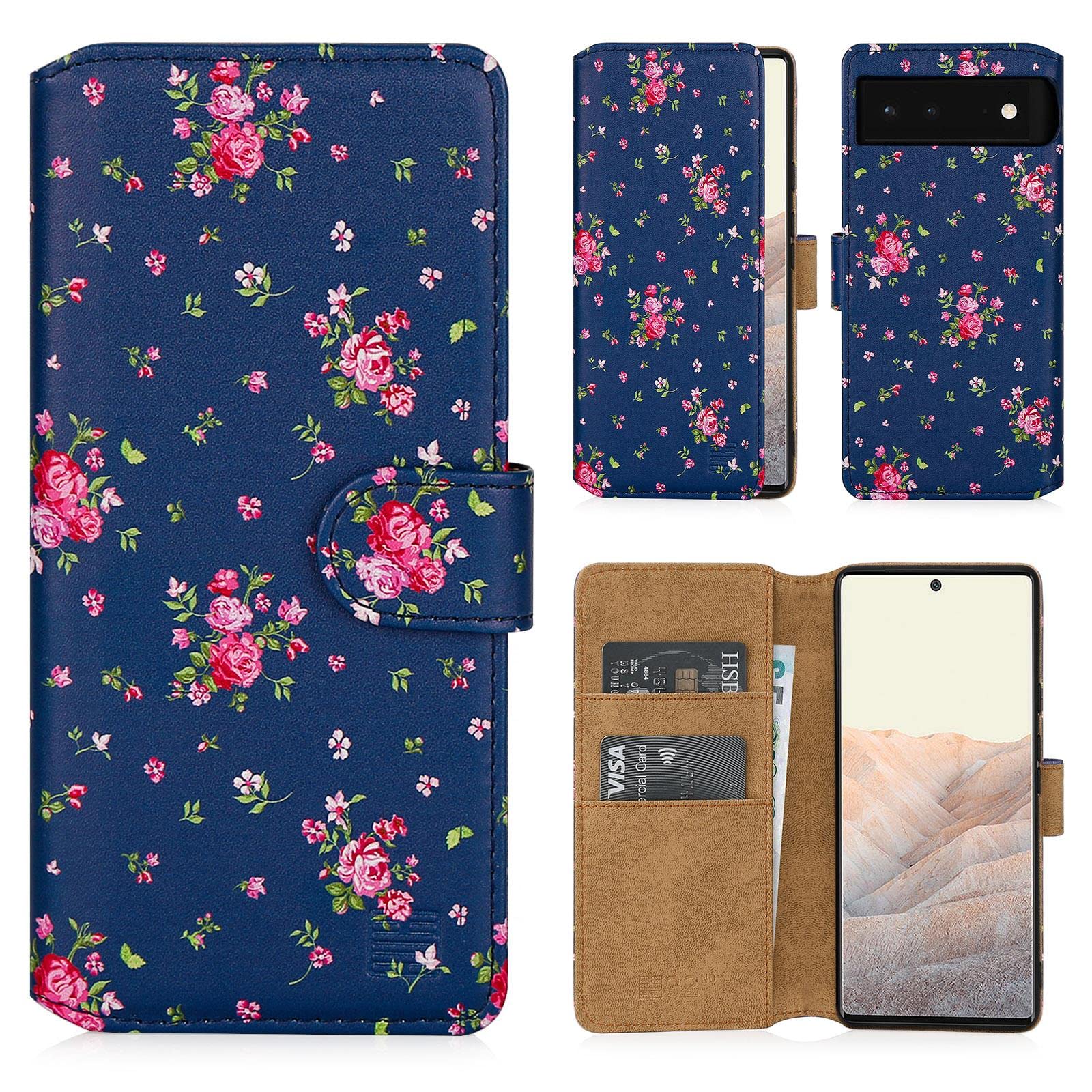 32nd Blumen Series Hülle Für Google Pixel 6 – Kunstleder Mit Blumenmuster, Kartenfach Und Magnetverschluss