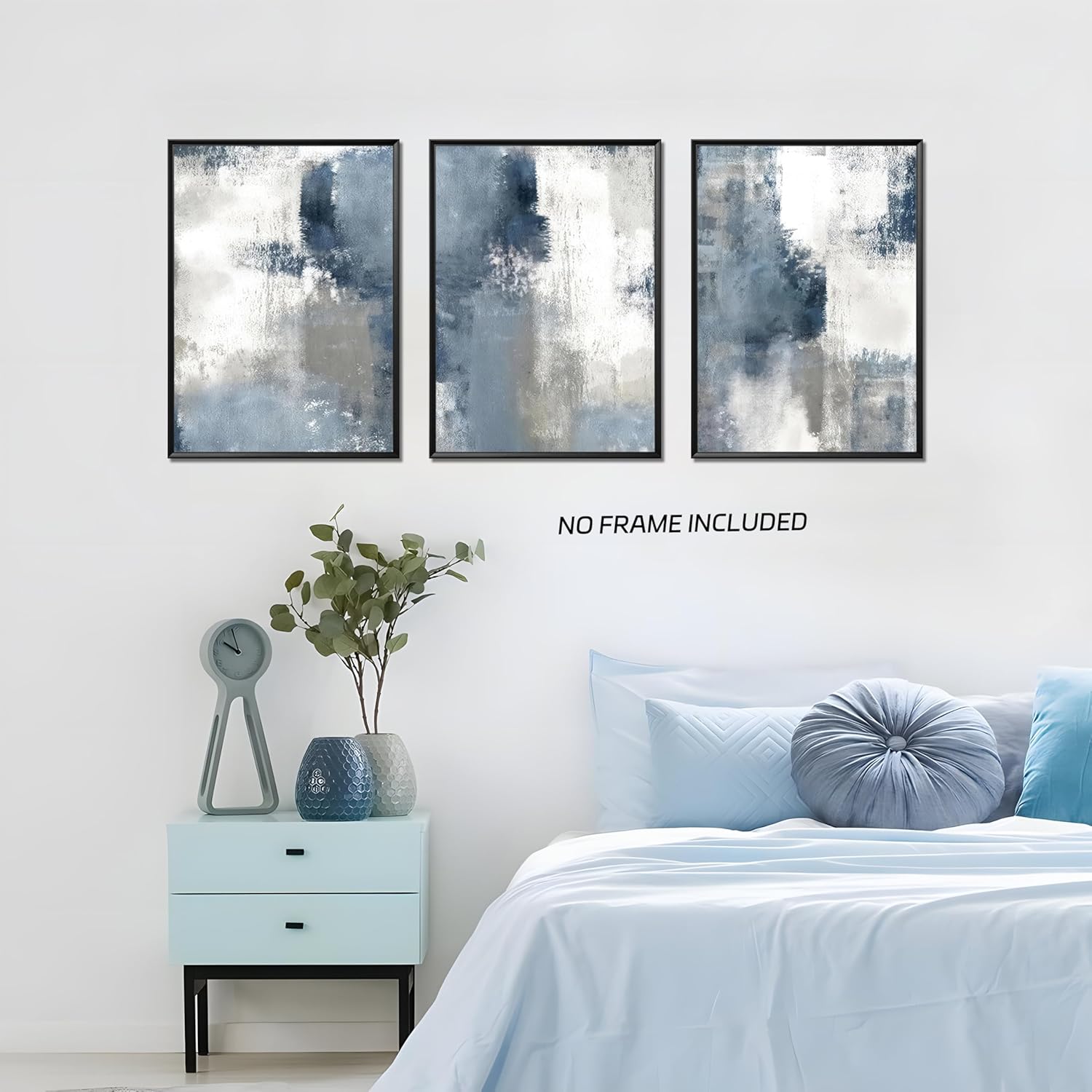 Blue And White Abstract Canvas Wall Art Set of 3, Navy Hand Graffiti Posters Prints, Minimalist Neutral Blue Printing for Living Room Bedroom Bathroom Office Decor 16X24 inch Unframed