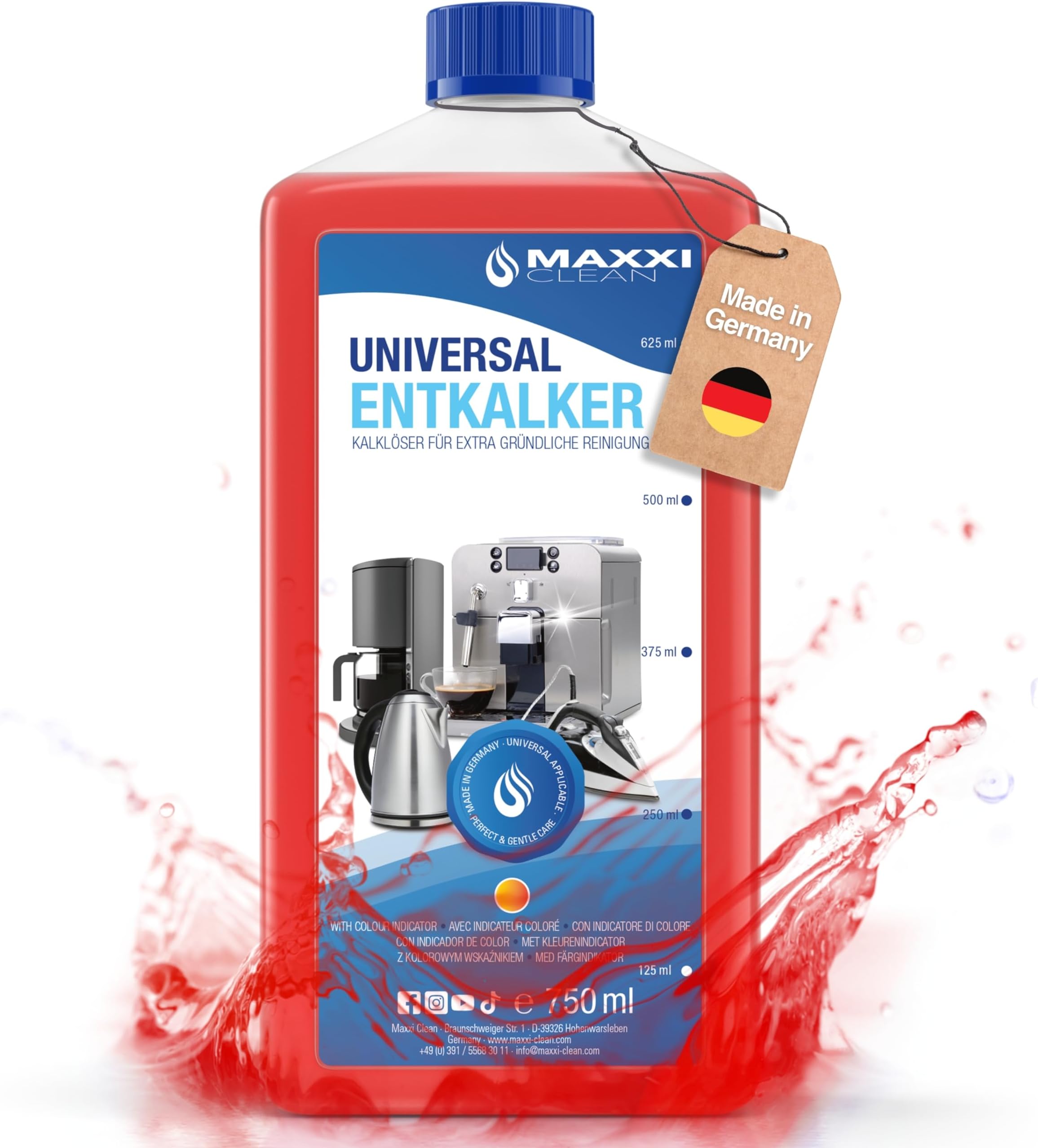 Universal Descaler for all coffee machines, kettles, other household appliances, and also bathroom & kitchen | Suitable for all brands and models | Lime descaler for cleaning (1x 750 ml)