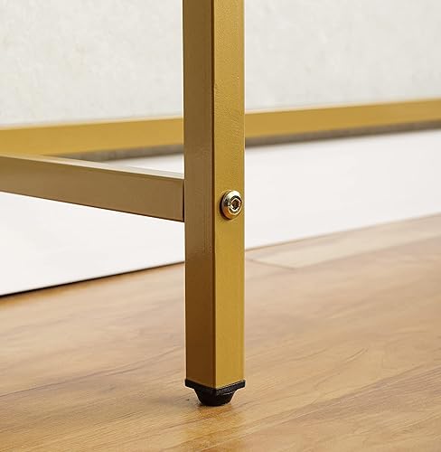 Miniatura 6 de loglus Mesa consola para entrada, Mesa de sofá de MDF de mármol sintético con marco dorado (Una sola capa, Mármol blanco) Blanco mármol,Marco