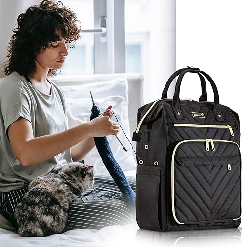 Miniatura 56 de Mochila para tejer, organizador de hilo con puerto de carga USB, mochila acolchada para mujer, regalo del día de la madre, bolsa de ganchillo grande