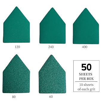 90mm x 65mm Triangle Sanding Sheet Assortment, Fits Milwaukee M12 Fuel Sanders, 60, 80, 120, 240, 400 Grit, Heavy-Duty Hook & Loop Film Sandpaper, Detail Sander Sandpaper and 1 Sanding Interface Pads