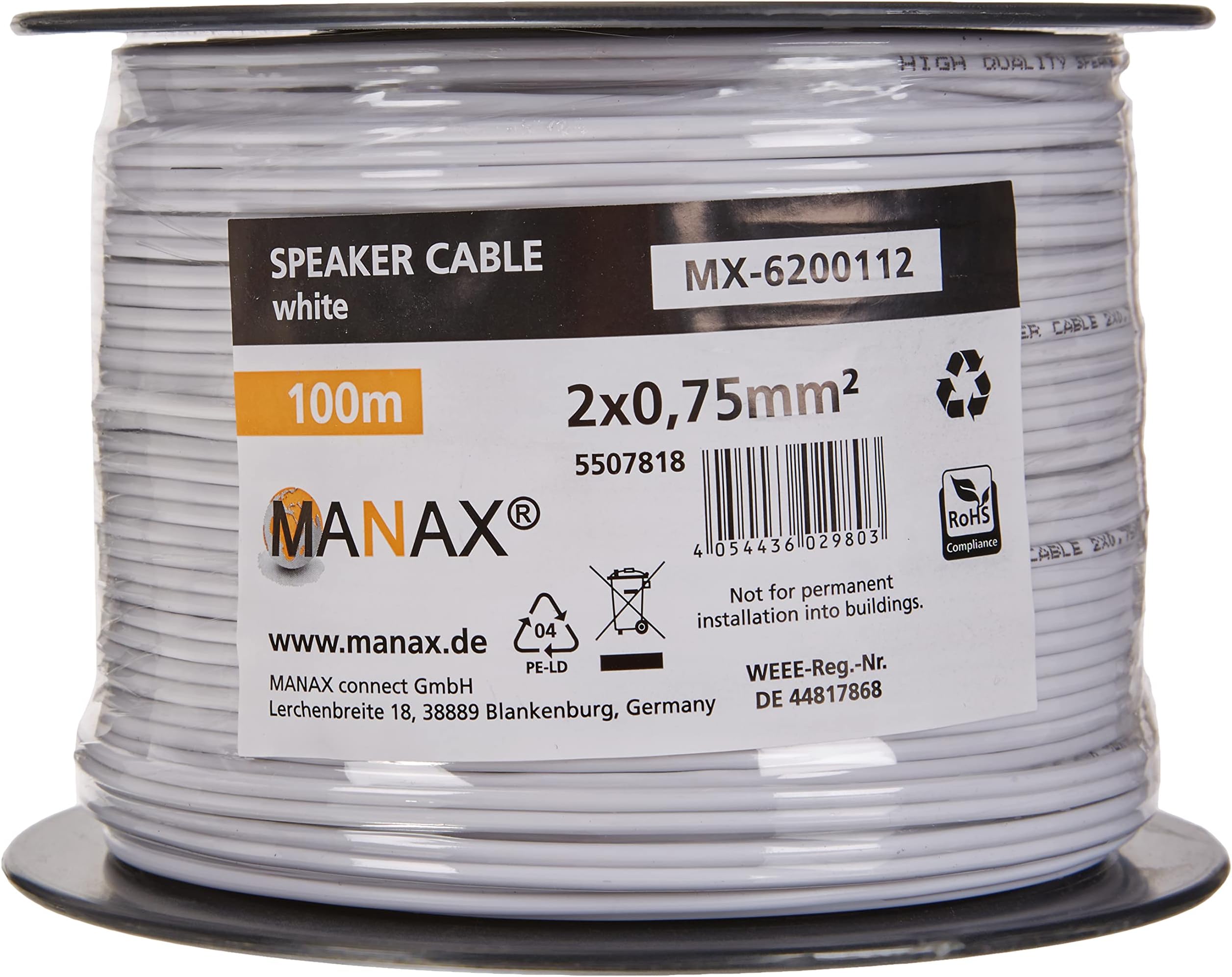 Manax Loudspeaker Cable 2 x 0.75 mm2 CCA (Box Cable/Audio Cable)