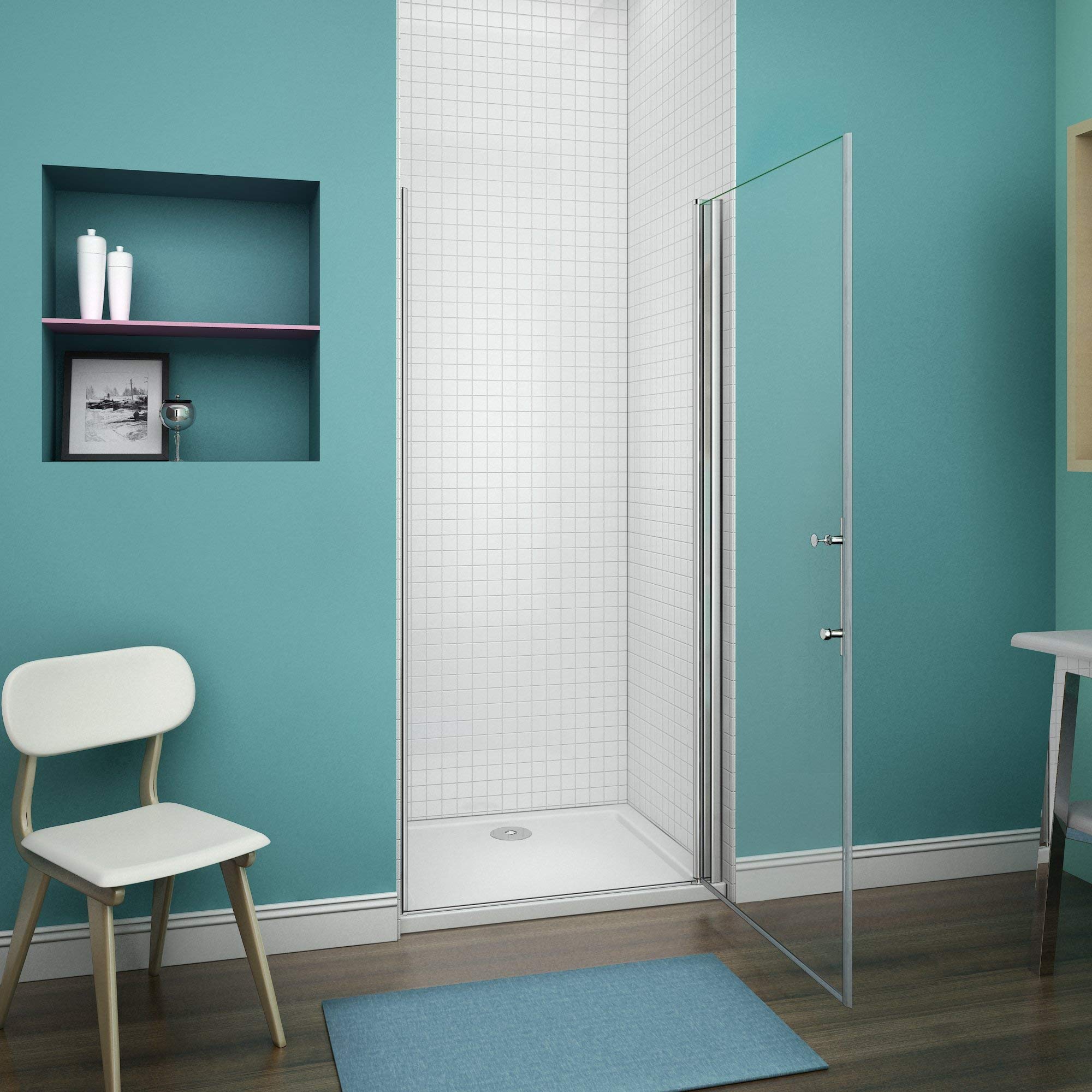 Box Doccia Per Nicchia Porta Battente 6mm Vetro 70x197cm | Cromo Lucido Telaio, Anticalcare, Trasparente Vetro Temperato