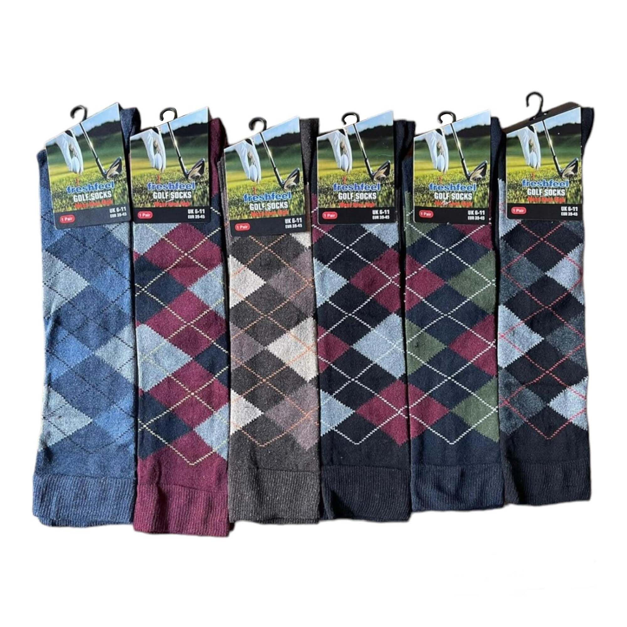 Cozy Flair Men's 6 Pairs Knee High Golf Design Argyle Cotton Boot Socks, Equestrian Horse Riding Socks,Rich Cotton, UK Size 6-11, Durable & Fashionable