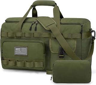 Gym Bags for Men, Tactical Travel Duffle Bag with Removable Dividers & Shoe Compartment, Carry on Weekend Overnight Bag with Wet Pocket for Workout Sports Football Gym, Green