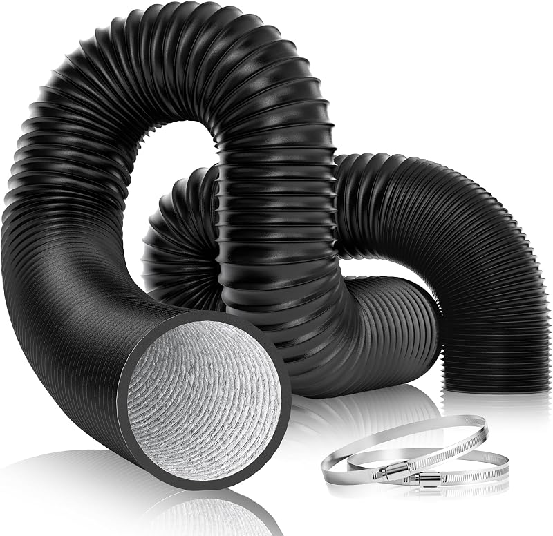 VIVOSUN 4 Inch 25 Feet Flexible Aluminum Ducting with 2 Clamps, Black | High-Temp Aluminum Duct, Adjustable Length & Shape for Easy Mounting, Compatible with Dryers & Inline Duct Fans
