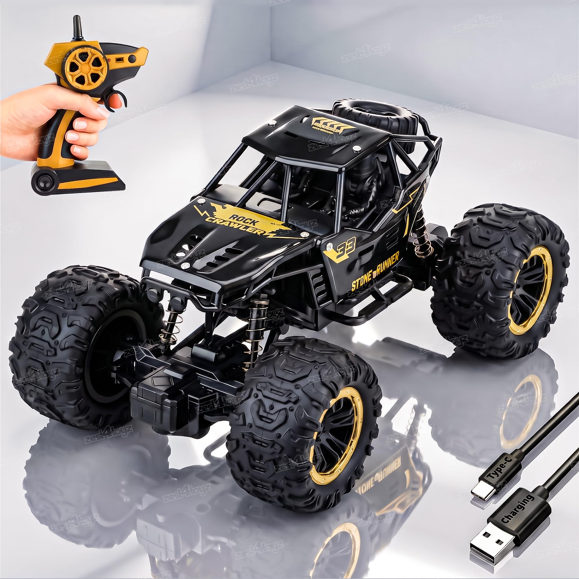 Zest 4 Toyz Remote Control Car Toy for Kids | Rock Crawler Monster Truck Drift RC Car | 100+ft Range 2.4GHz Remote | Rechargeable Battery | Type-C USB | Off-Road Climbing Racing Car | Birthday Gift-image-31