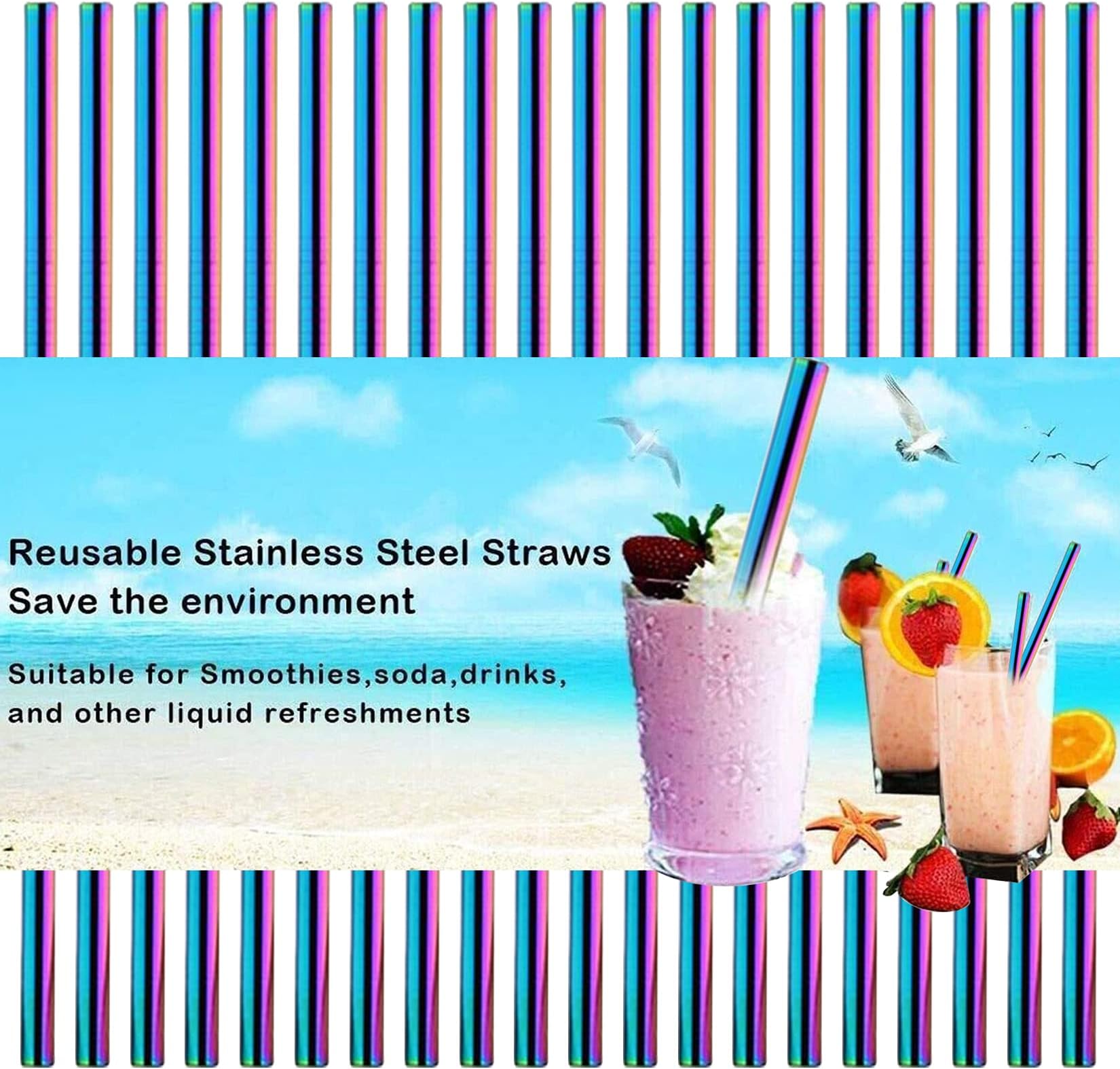 50Pack Reusable Metal Straws Drinking Straws For Smoothie Wide Diameter Straw 8.5Inch LongTumblers Stainless Steel Straws