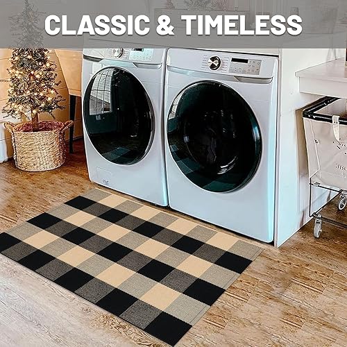 Miniatura 394 de IOHOUZE - Tapete a cuadros estilo búfalo de 5 x 8 pies para interiores y exteriores, lavable, para sala, tapete de bienvenida primavera-verano
