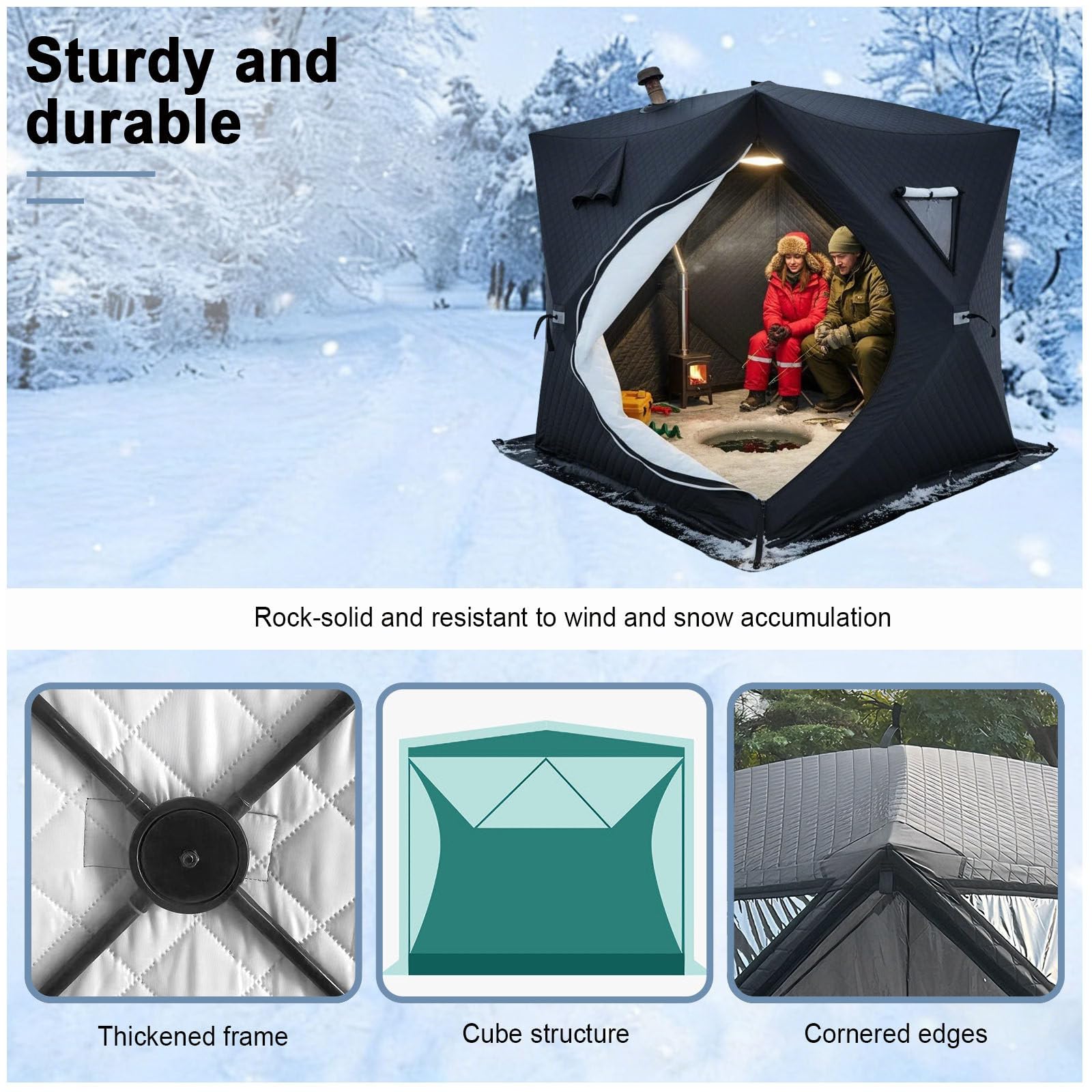 Tragbares Angelzelt 3-5 Personen, Tragbares Outdoor-Saunazelt mit Tragetasche, Tragbares Isoliertes Eisfischerzelt, Saunazelt für Den AußEnbereich Camping und Schneefischen Black-1.8m